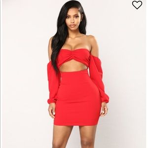 Fashion Nova Off the Shoulder Dress - Red